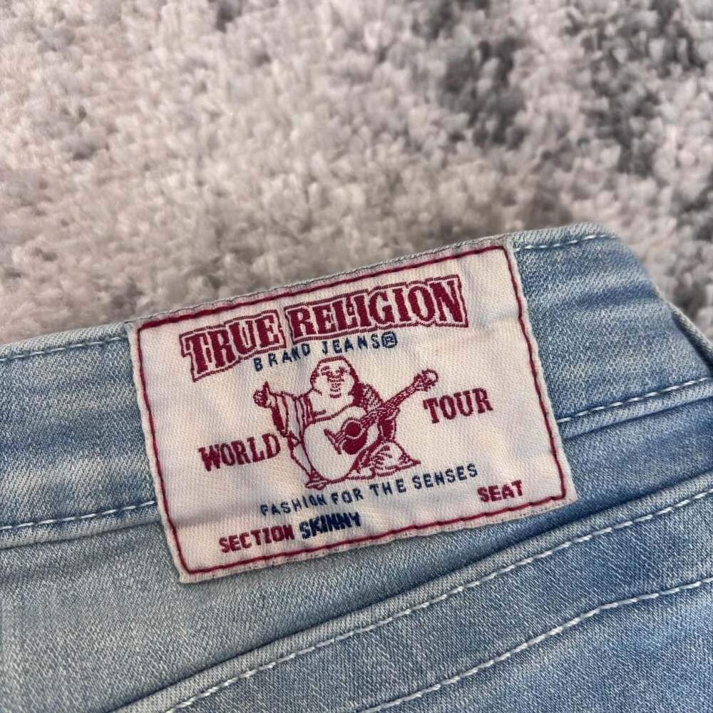 True Religion Rhinestone Pocket Skinny Jeans Light Wash